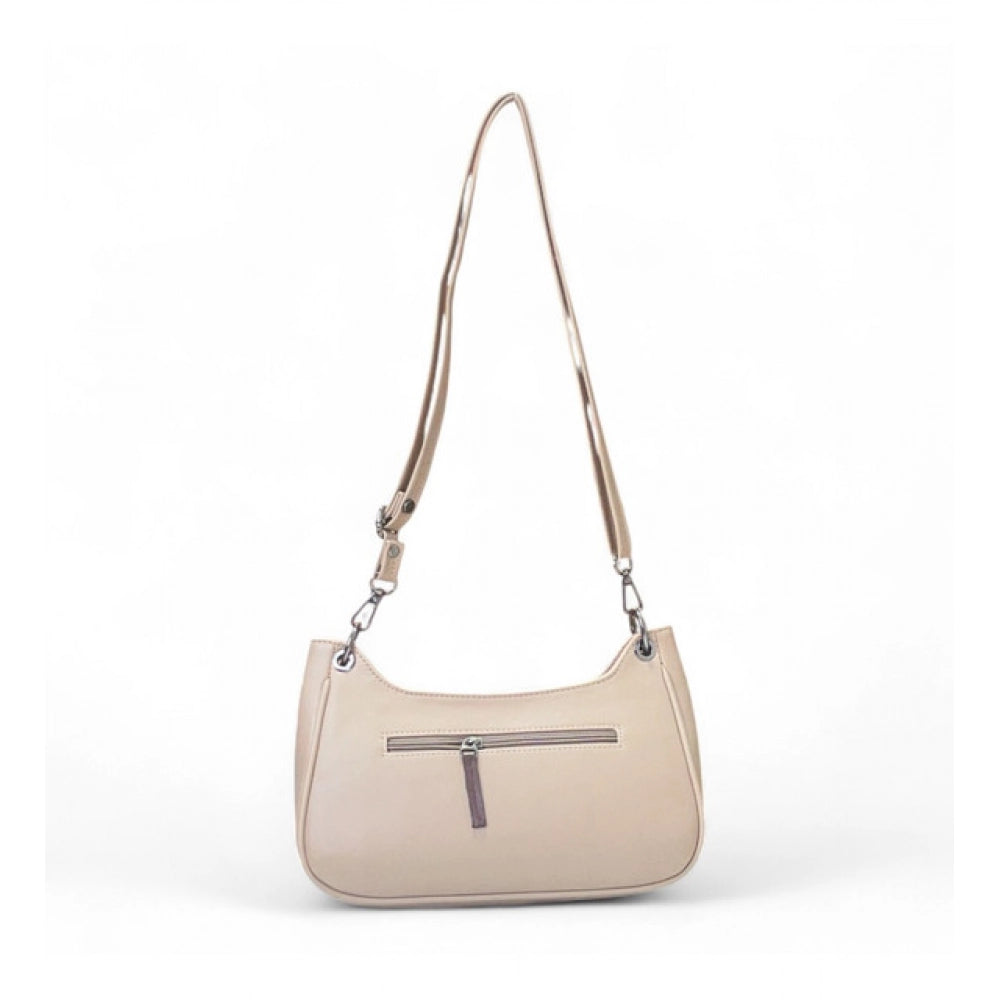 Women's Polyurethane Floral Embroidered Crossbody Sling Bag with Adjustable & Removable Strap (Beige)