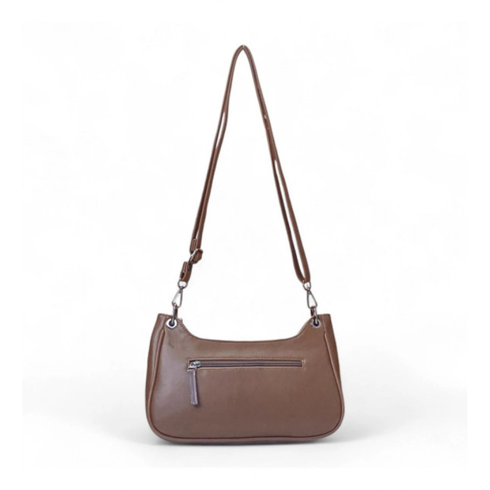 Women's Polyurethane Floral Embroidered Crossbody Sling Bag with Adjustable & Removable Strap (Brown)