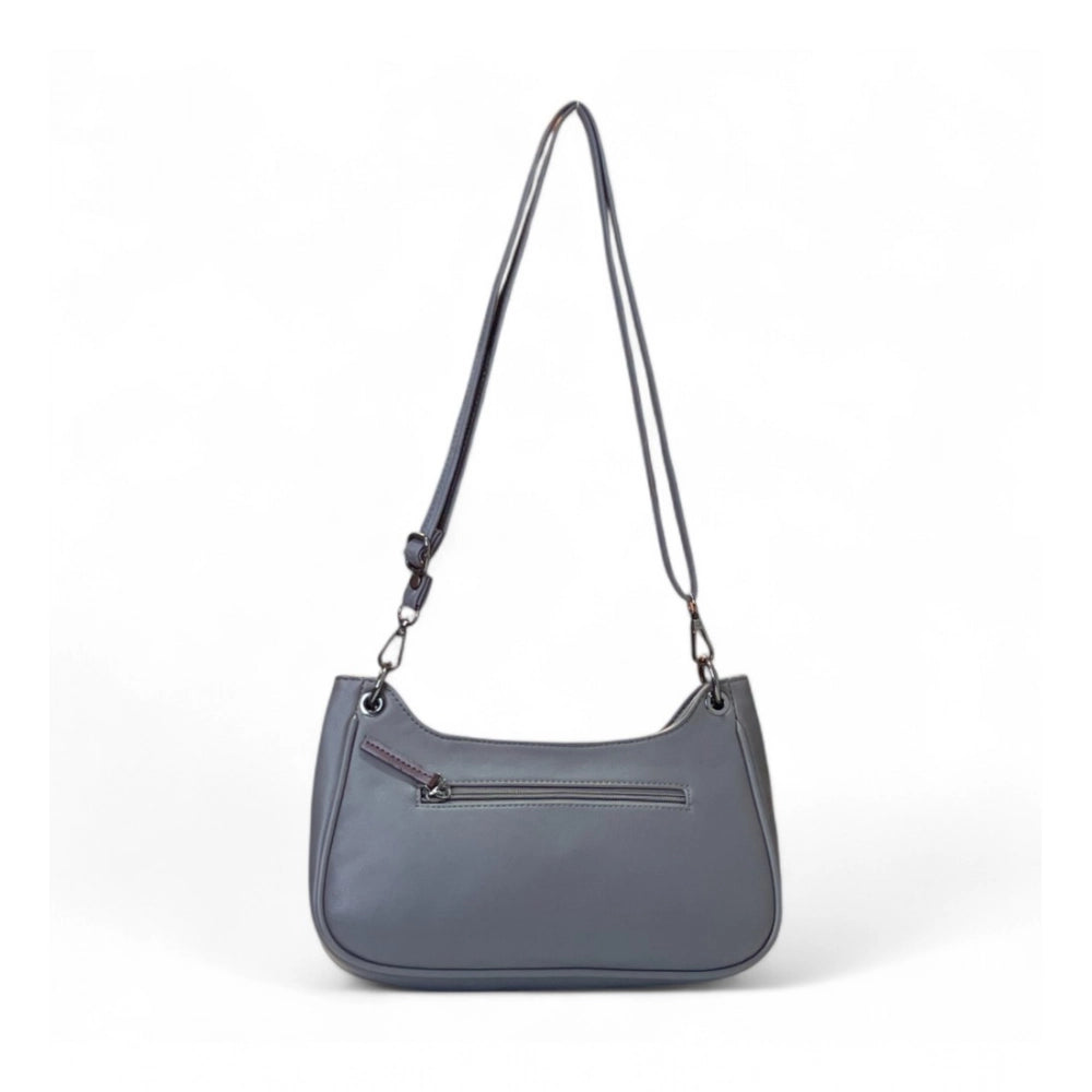 Women's Polyurethane Floral Embroidered Crossbody Sling Bag with Adjustable & Removable Strap (Grey)