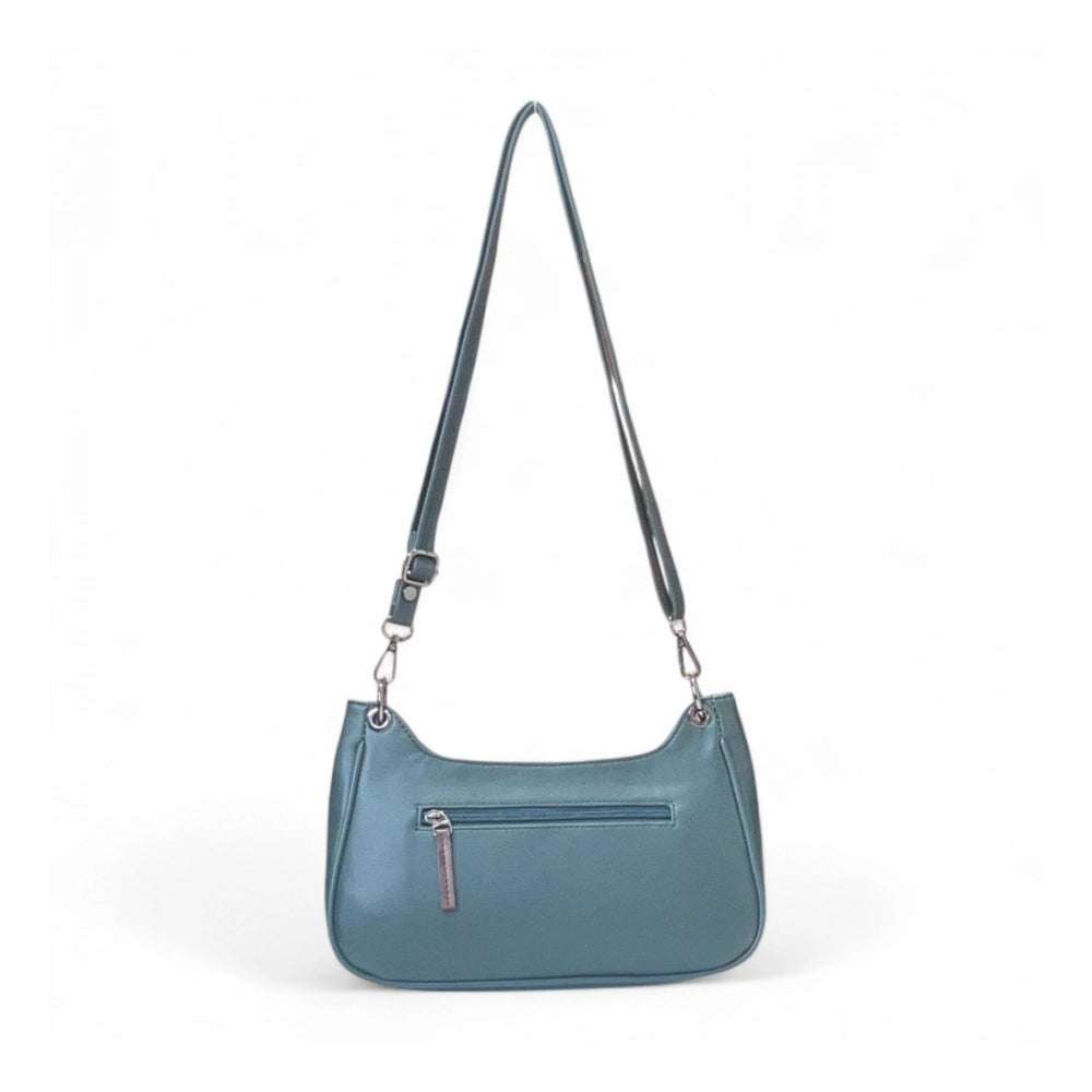 Women's Polyurethane Floral Embroidered Crossbody Sling Bag with Adjustable & Removable Strap (Light Blue)