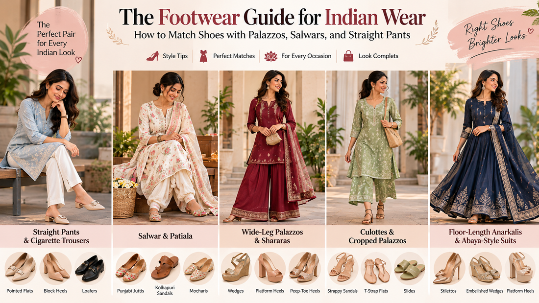 The Footwear Guide for Indian Wear: How to Match Shoes with Palazzos, Salwars, and Straight Pants