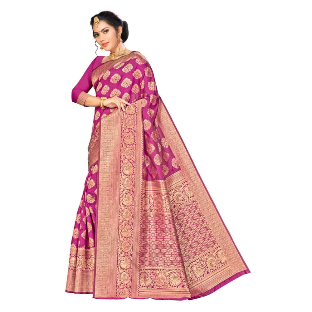 Women'S Banarasi Silk Saree With Blouse (Wine, 5-6Mtr)
