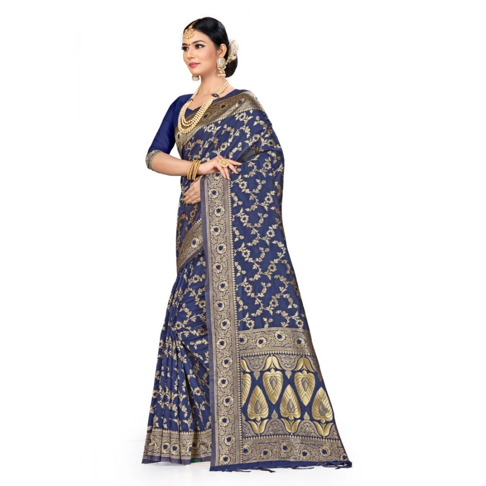 Women'S Banarasi Silk Saree (Neavy Blue, 5-6Mtrs)