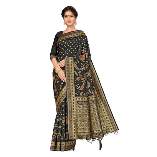 Women'S Banarasi Silk Saree (Black, 5-6Mtrs)