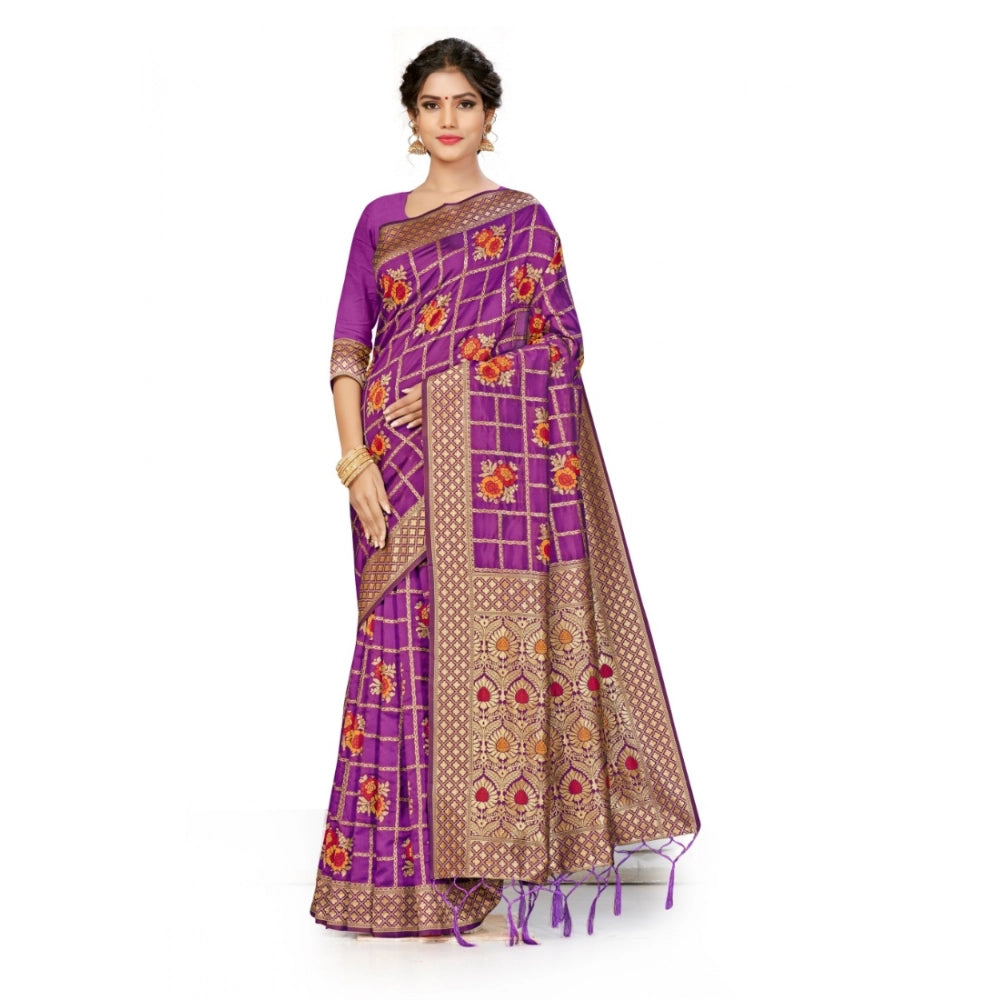 Women'S Banarasi Silk Saree (Purple, 5-6Mtrs)