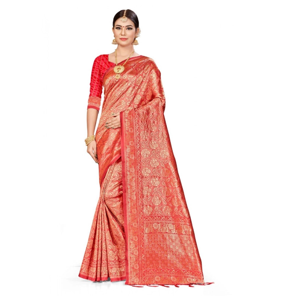 Women'S Banarasi Silk Saree (Peach,5-6 Mtrs)
