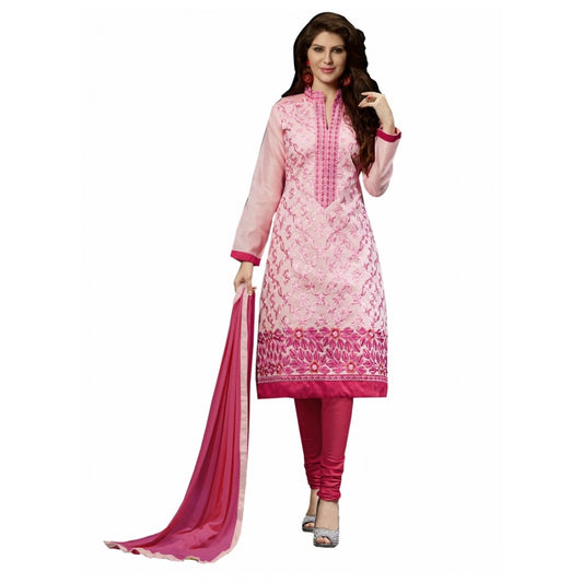 Women's Chanderi Unstitched Salwar Suit-Material With Dupatta (Pink,2 Mtrs) - VANSHELLE