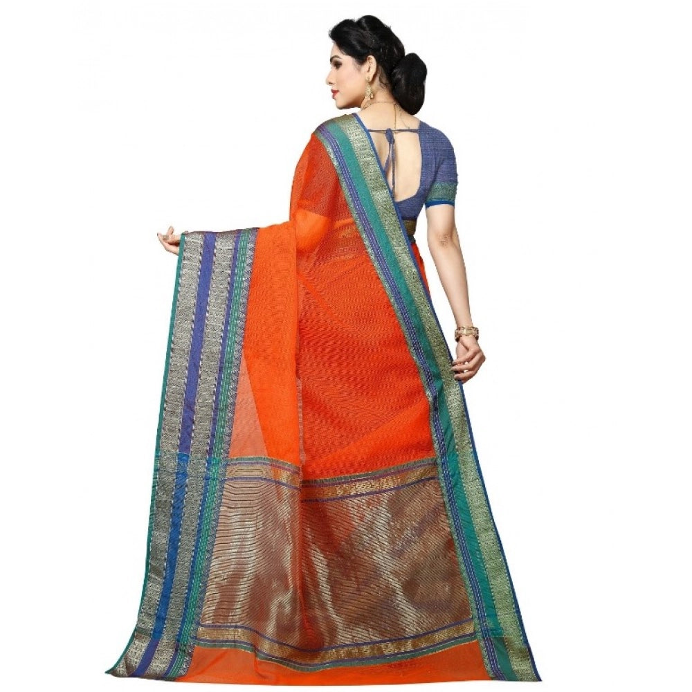 Women'S Kota Doria Cotton Border Saree With Blouse (Fanta, 5-6