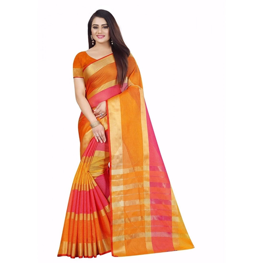 Women's Kota Doria Cotton Plain Saree With Blouse (Multicolor, 5-6 Mtrs) - VANSHELLE