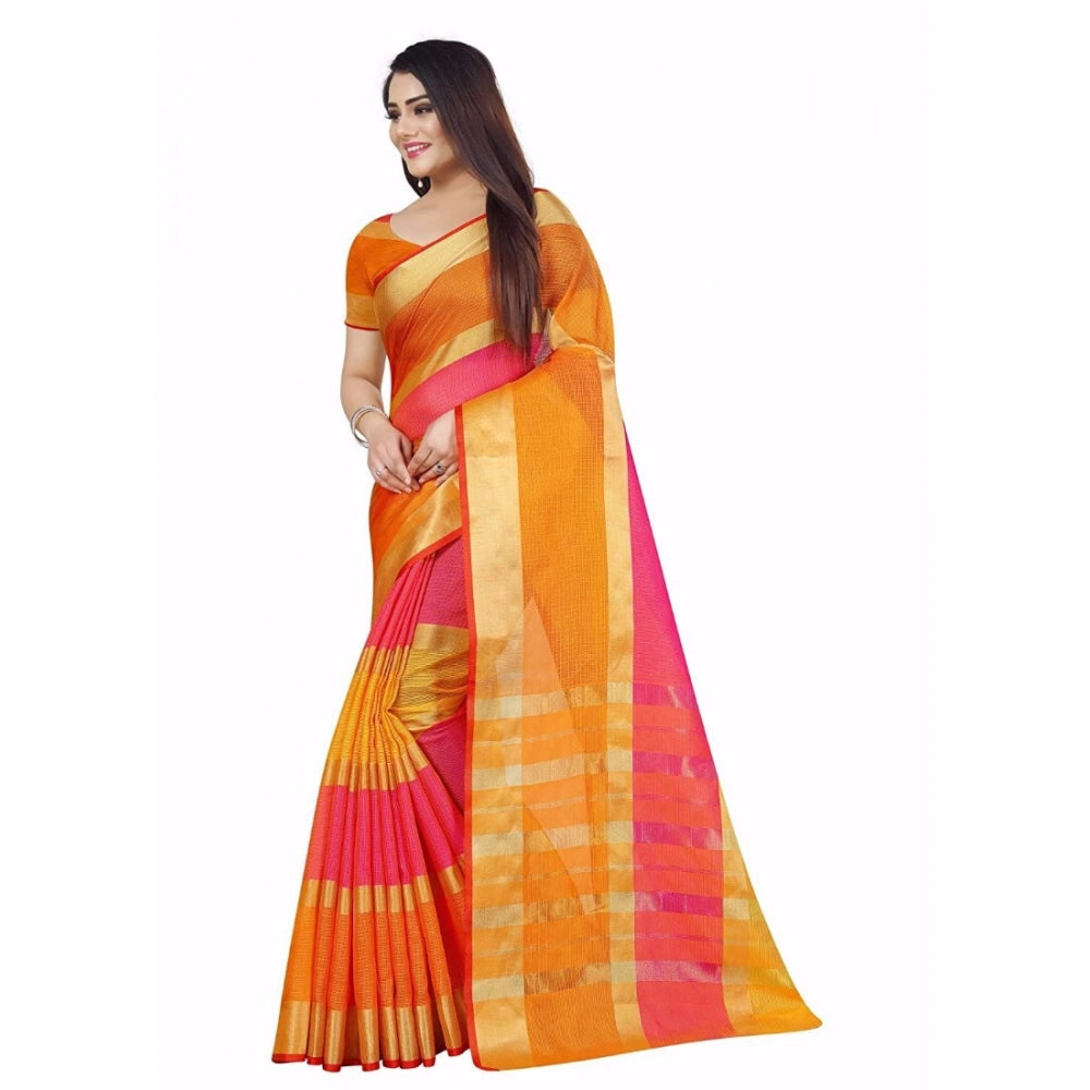 Women's Kota Doria Cotton Plain Saree With Blouse (Multicolor, 5-6 Mtrs) - VANSHELLE