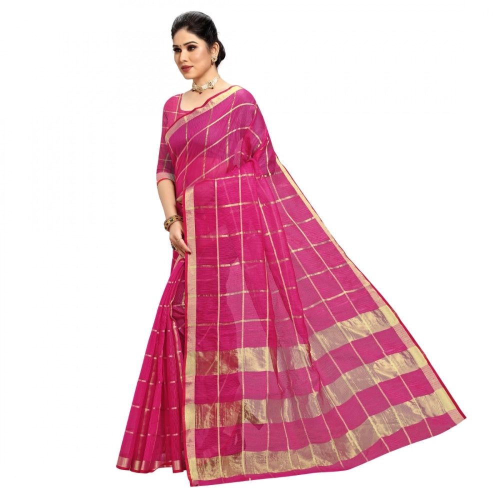 Women'S Kota Doria Cotton Checked Saree With Blouse (Rani, 5-6