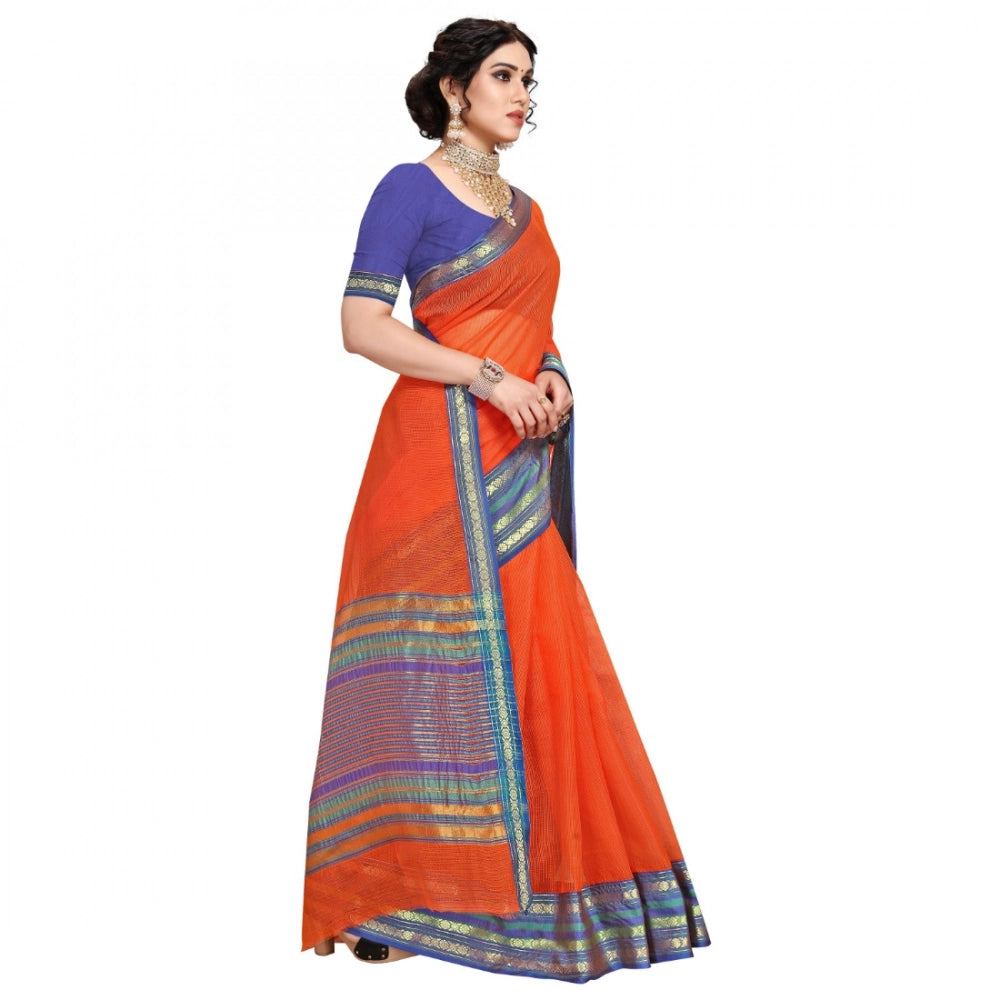 Women'S Kota Doria Cotton Bordered Saree With Blouse (Fanta, 5
