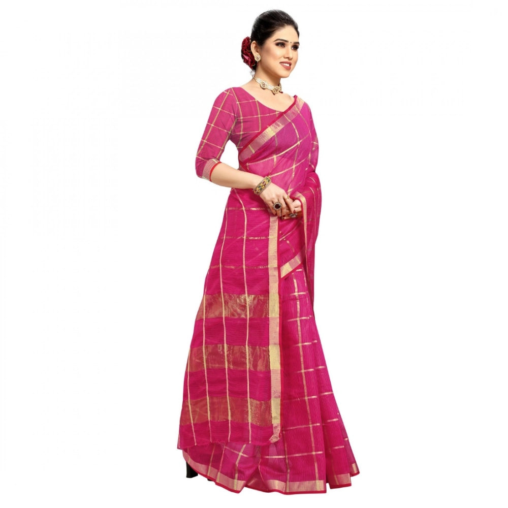 Women'S Kota Doria Cotton Checked Saree With Blouse (Rani, 5-6