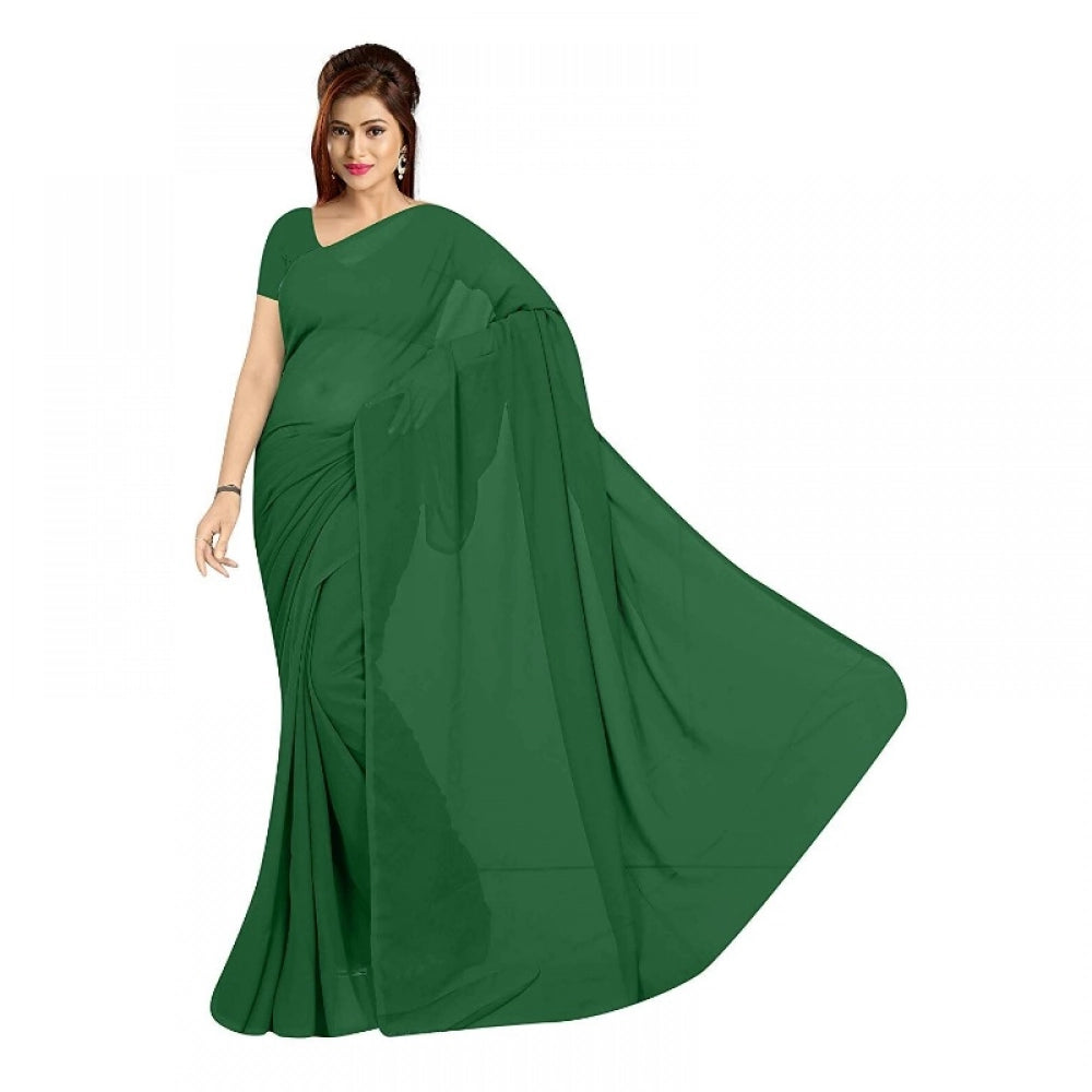 Women'S Georgette Plain Saree With Blouse (Dark Green, 5-6 Mtr