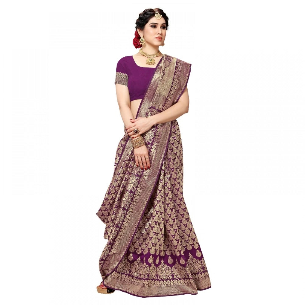 Women'S Jacquard Silk Kanjivaram Jacquard Silk Saree With Blou