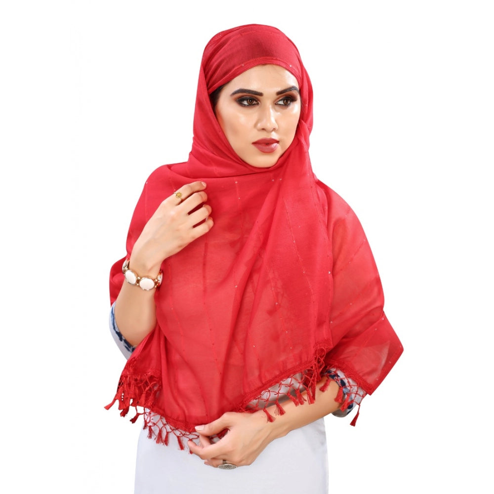 Women'S Cotton Silk Strips Printed Dupatta (Red, Length:2-2.4