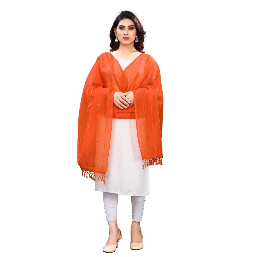Women'S Cotton Silk Strips Printed Dupatta (Orange, Length:2-2