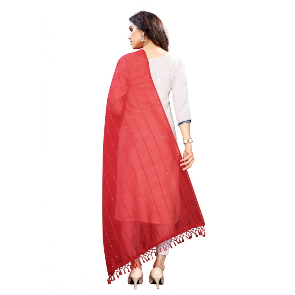 Women'S Cotton Silk Strips Printed Dupatta (Maroon, Length:2-2