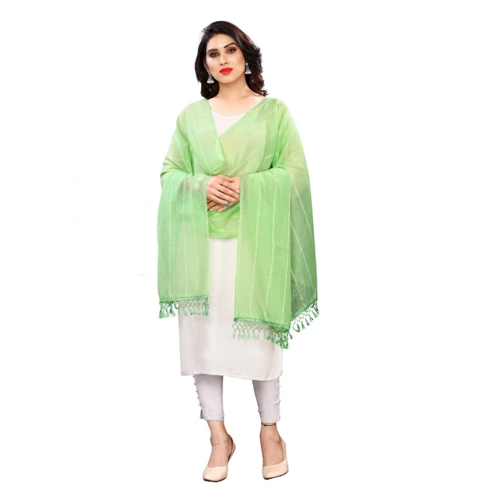 Women'S Cotton Silk Strips Printed Dupatta (Parrot Green, Leng