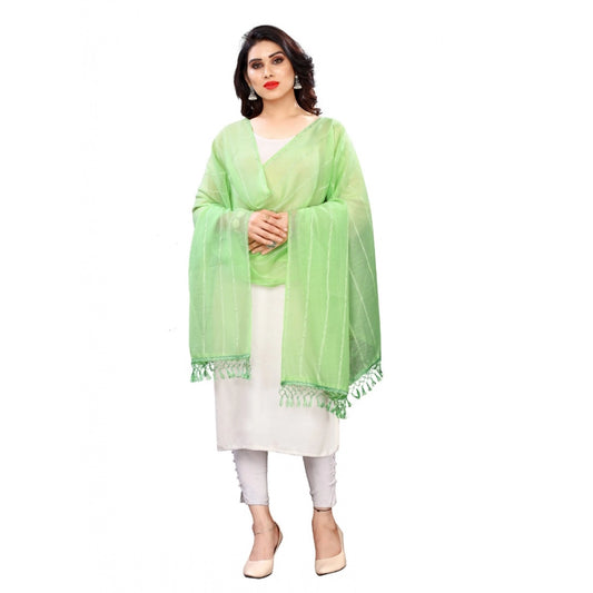 Women'S Cotton Silk Strips Printed Dupatta (Parrot Green, Leng