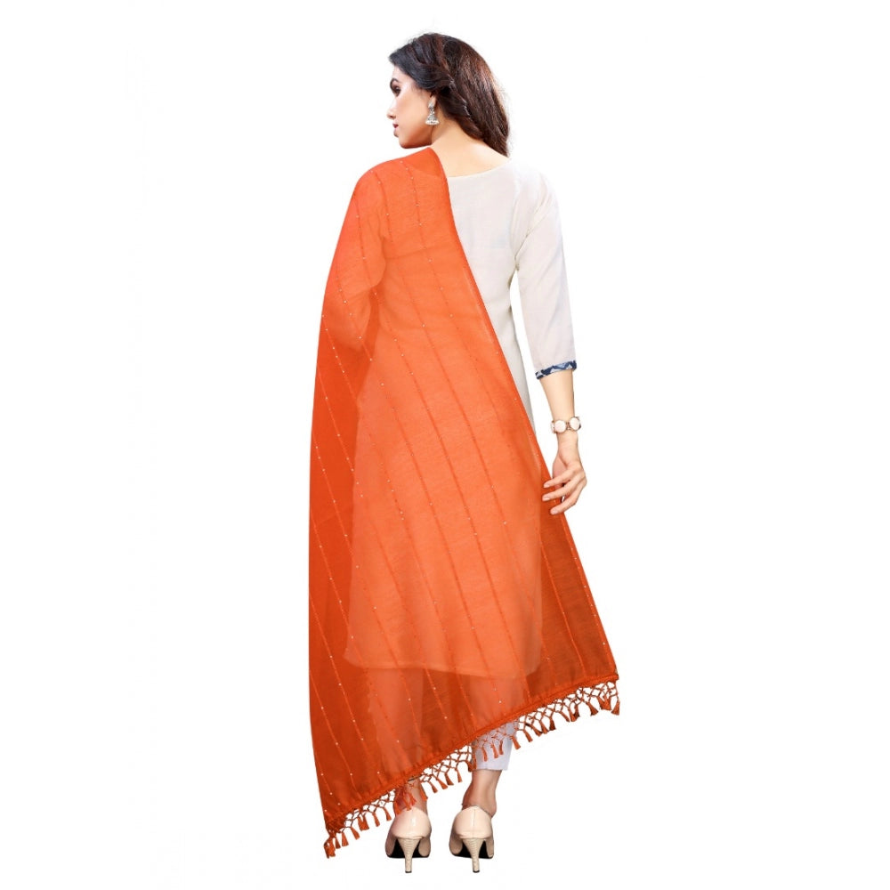 Women'S Cotton Silk Strips Printed Dupatta (Orange, Length:2-2