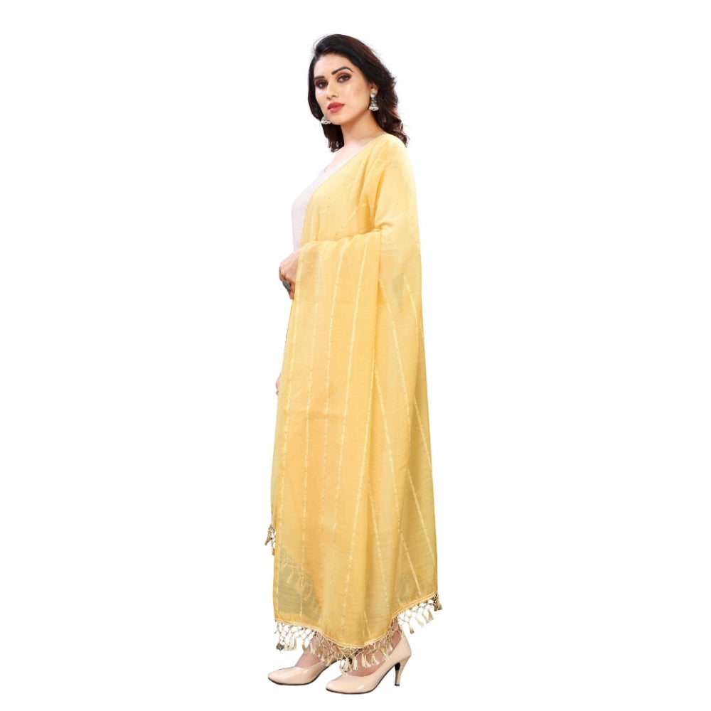 Women'S Cotton Silk Strips Printed Dupatta (Yellow, Length:2-2