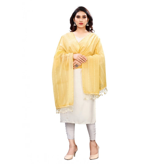 Women'S Cotton Silk Strips Printed Dupatta (Yellow, Length:2-2
