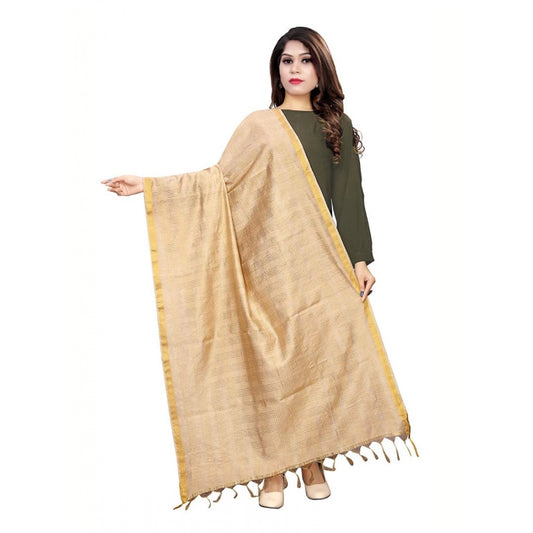 Women'S Cotton Jari Woven Work Dupatta (Beige, Length:2-2.4 Mt