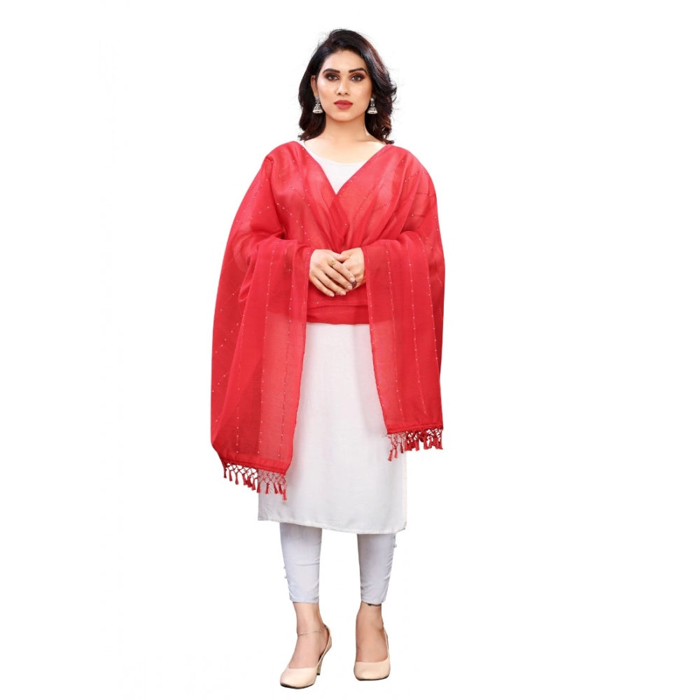 Women'S Cotton Silk Strips Printed Dupatta (Red, Length:2-2.4