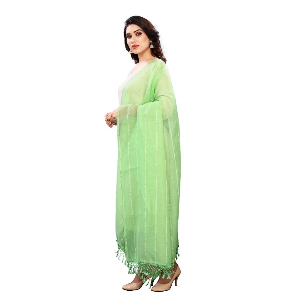 Women'S Cotton Silk Strips Printed Dupatta (Parrot Green, Leng