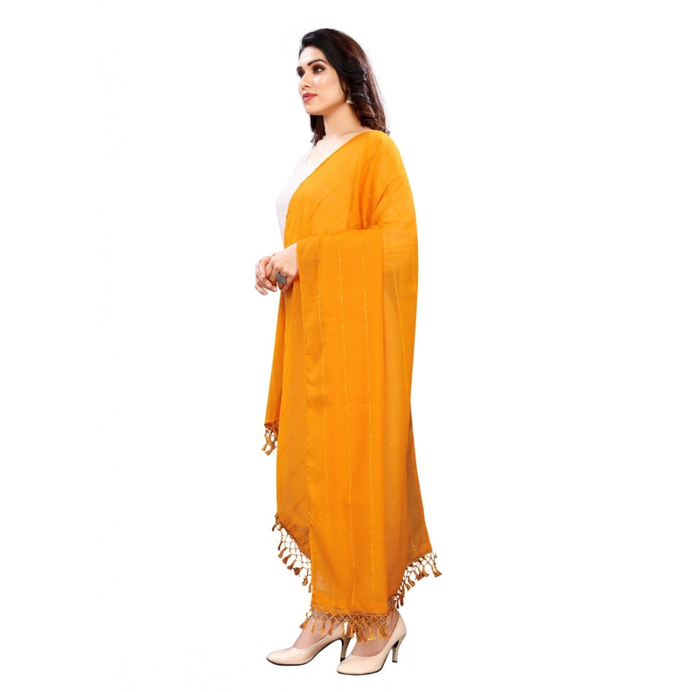 Women'S Cotton Silk Strips Printed Dupatta (Musterd Yellow, Le