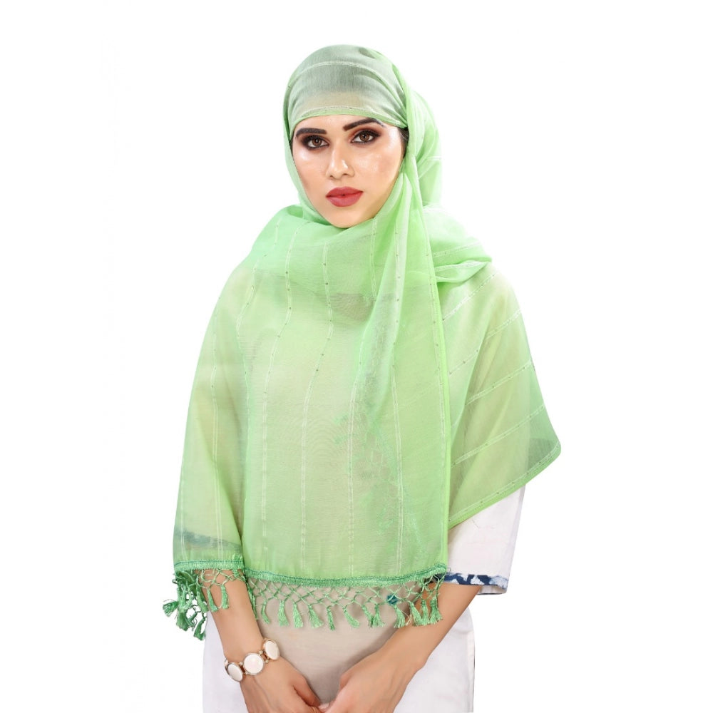Women'S Cotton Silk Strips Printed Dupatta (Parrot Green, Leng