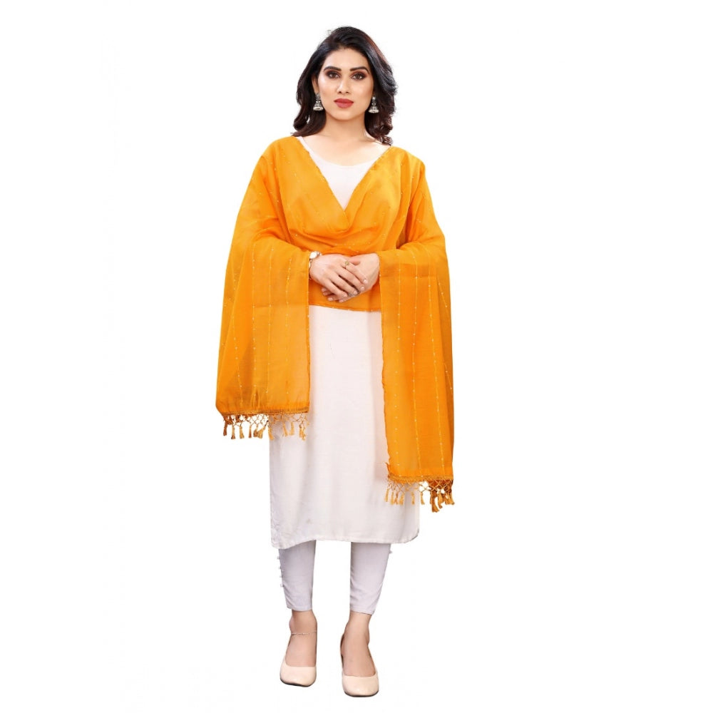 Women'S Cotton Silk Strips Printed Dupatta (Musterd Yellow, Le