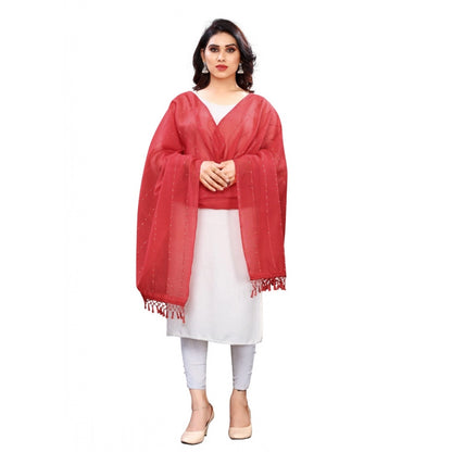 Women's Cotton Silk Strips Printed Dupatta (Maroon, Length:2-2.4 mtr)