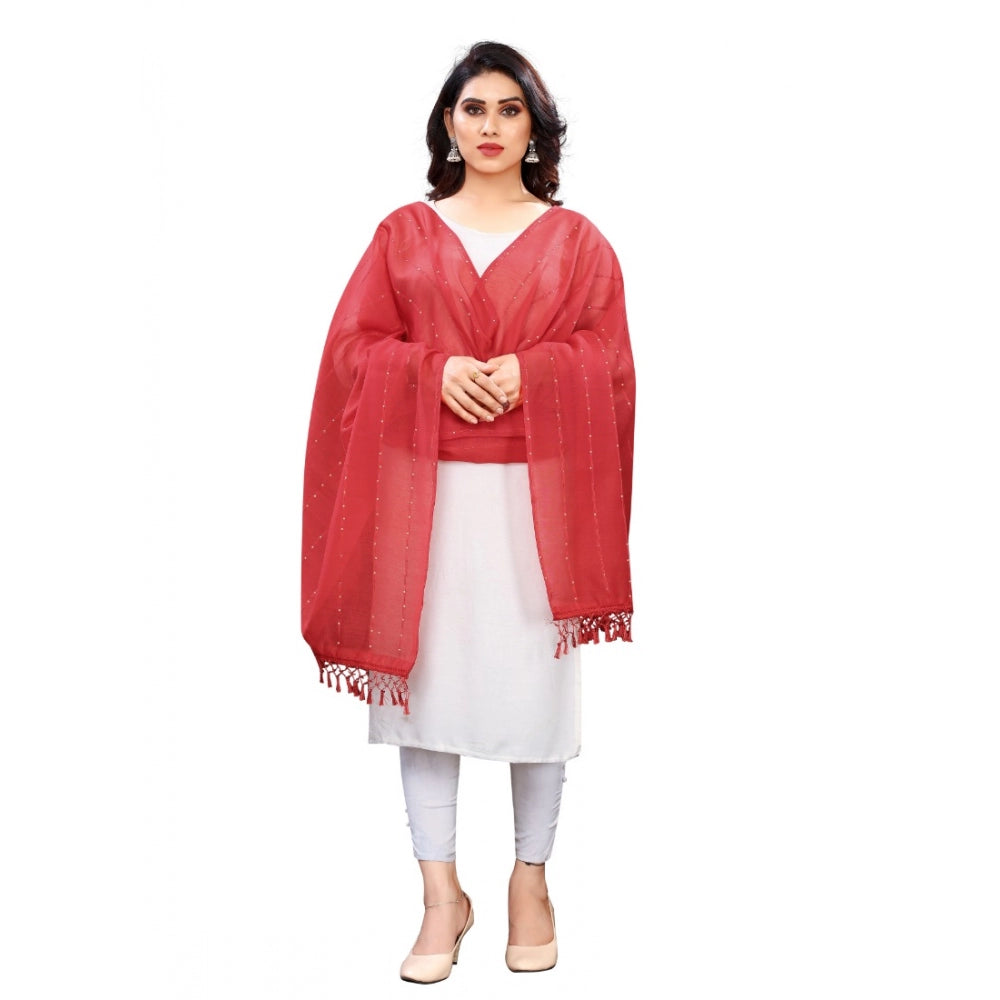 Women'S Cotton Silk Strips Printed Dupatta (Maroon, Length:2-2
