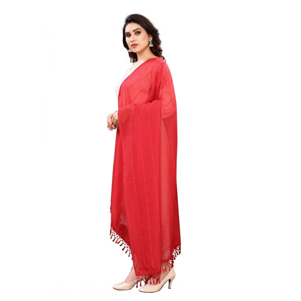 Women'S Cotton Silk Strips Printed Dupatta (Red, Length:2-2.4
