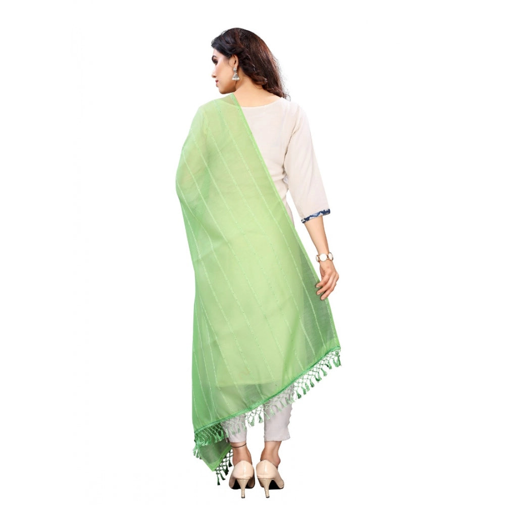 Women'S Cotton Silk Strips Printed Dupatta (Parrot Green, Leng