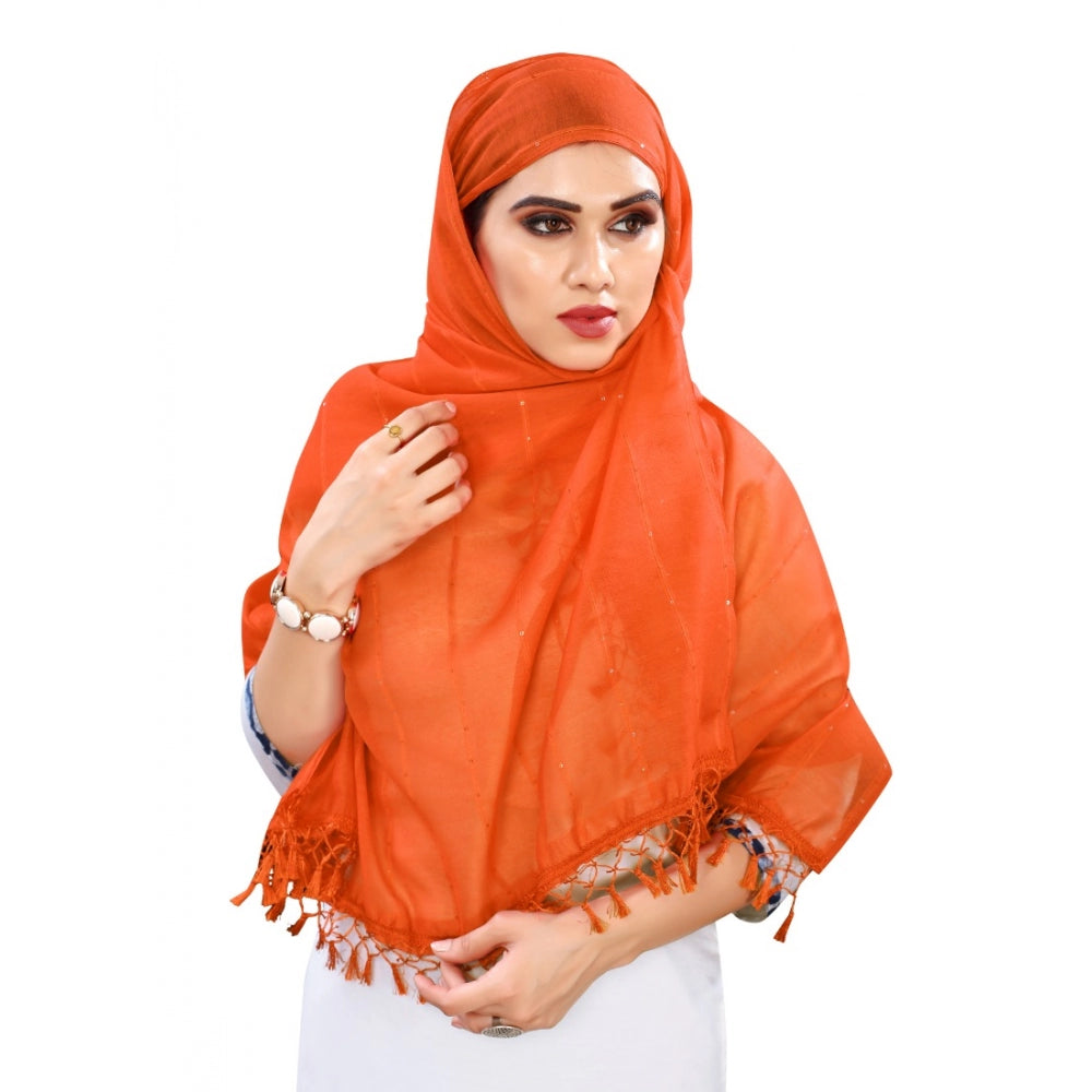 Women'S Cotton Silk Strips Printed Dupatta (Orange, Length:2-2
