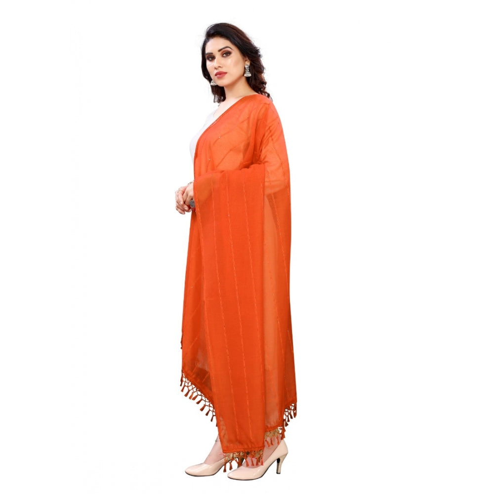 Women'S Cotton Silk Strips Printed Dupatta (Orange, Length:2-2