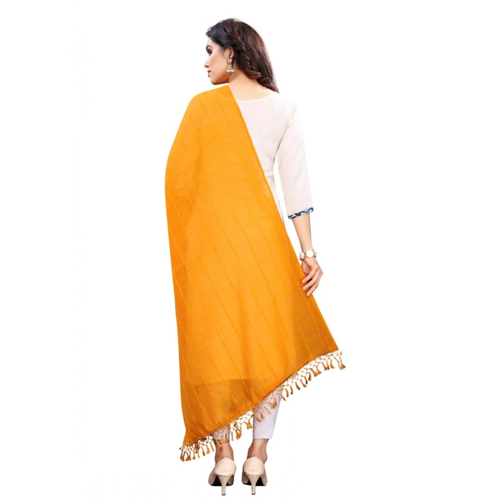 Women'S Cotton Silk Strips Printed Dupatta (Musterd Yellow, Le