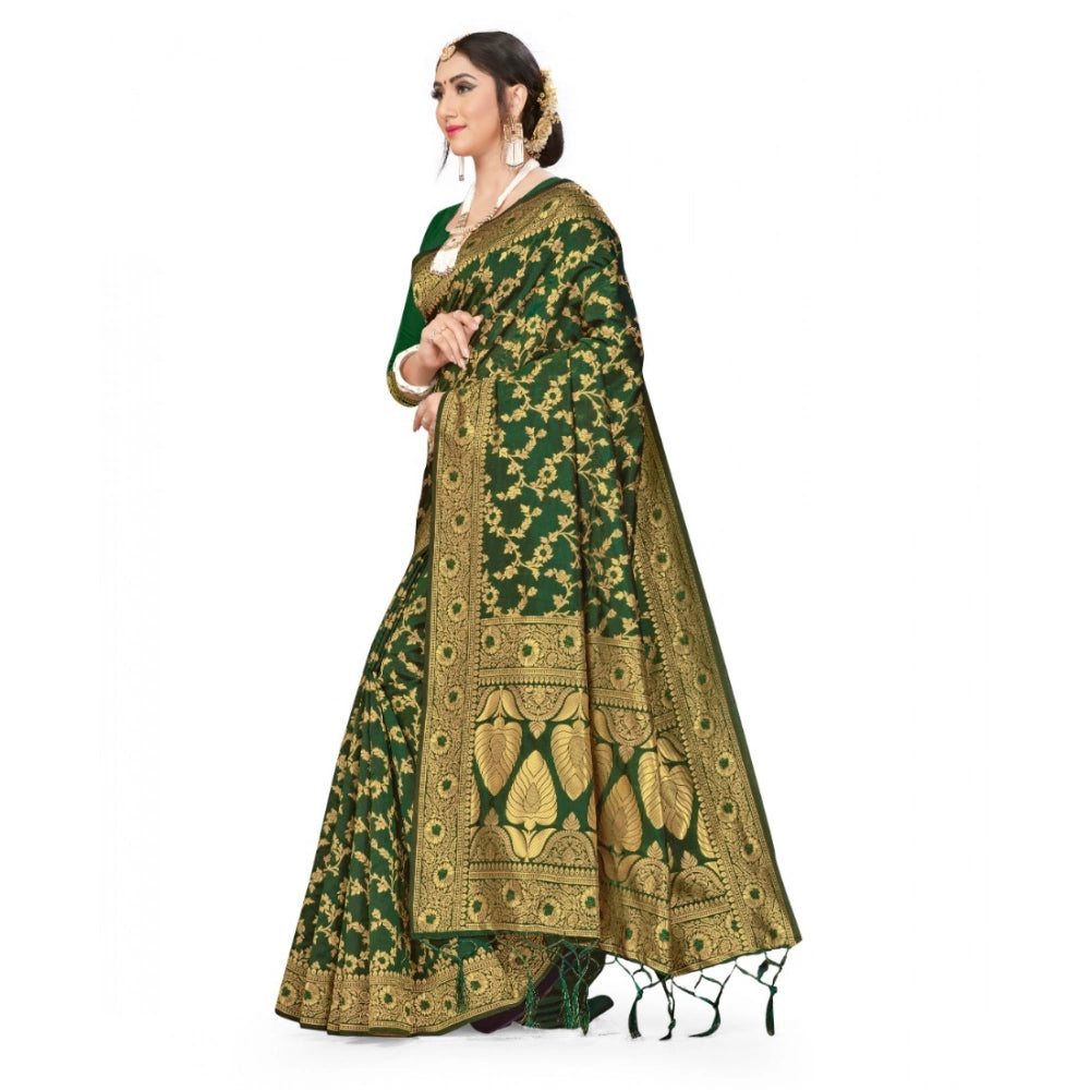 Women'S Banarasi Silk Saree With Blouse (Green, 5-6Mtrs)