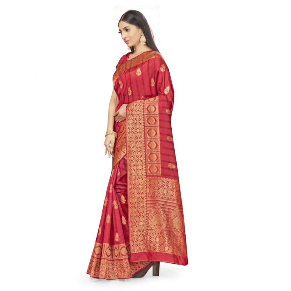 Women's Banarasi Silk Saree With Blouse (Peach, 5-6Mtrs) - VANSHELLE