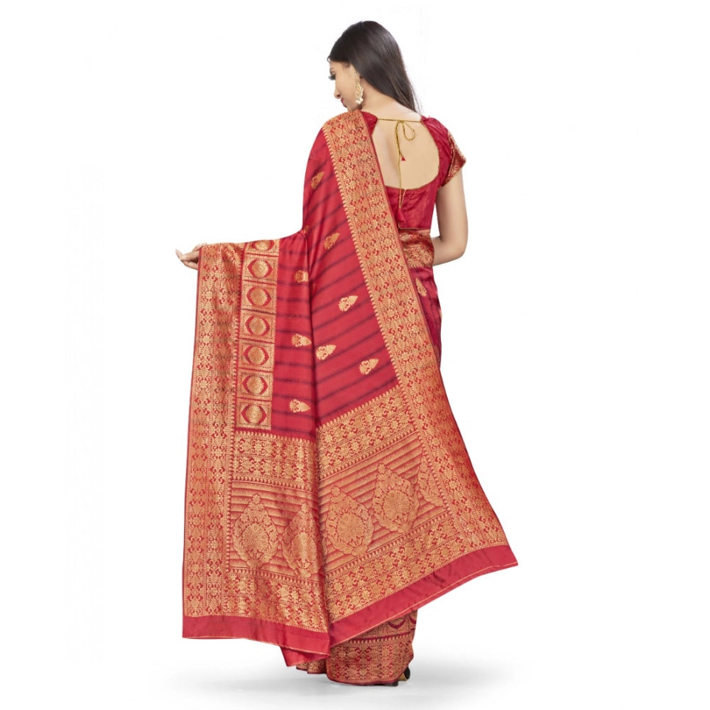 Women's Banarasi Silk Saree With Blouse (Peach, 5-6Mtrs) - VANSHELLE