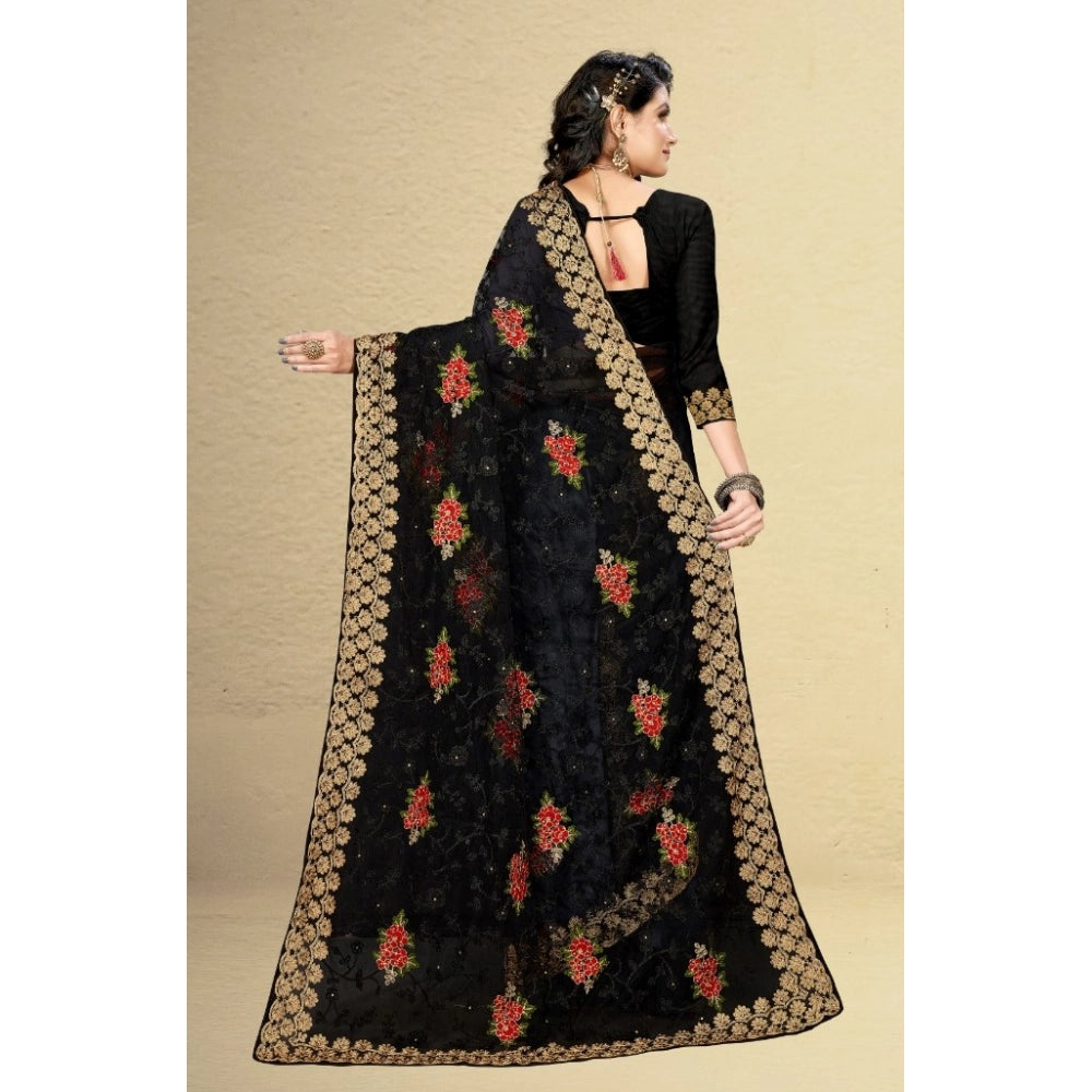 Women'S Net Saree With Blouse (Black, 5-6Mtrs)