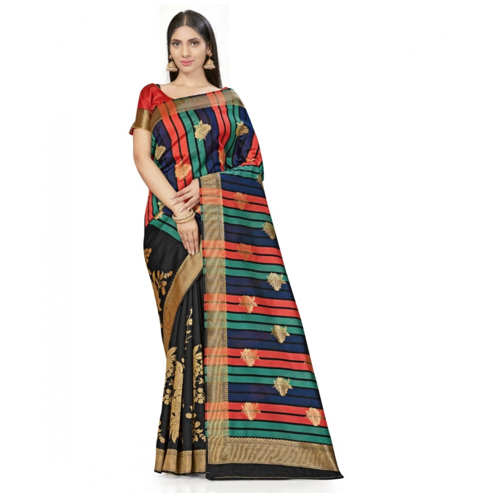 Women's Banarasi Silk Saree With Blouse (Black, 5-6Mtrs) - VANSHELLE