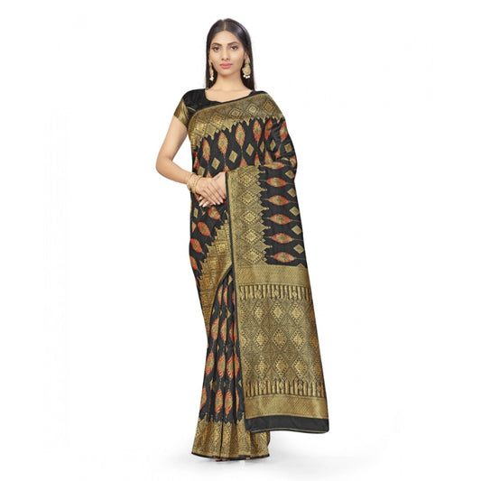 Women's Banarasi Silk Saree With Blouse (Black, 5-6Mtrs) - VANSHELLE