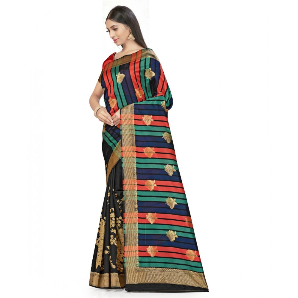 Women's Banarasi Silk Saree With Blouse (Black, 5-6Mtrs) - VANSHELLE