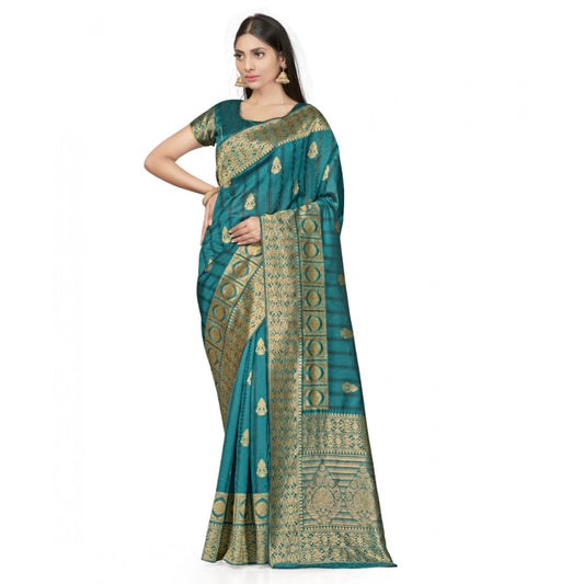 Women's Banarasi Silk Saree With Blouse (Peach, 5-6Mtrs) - VANSHELLE