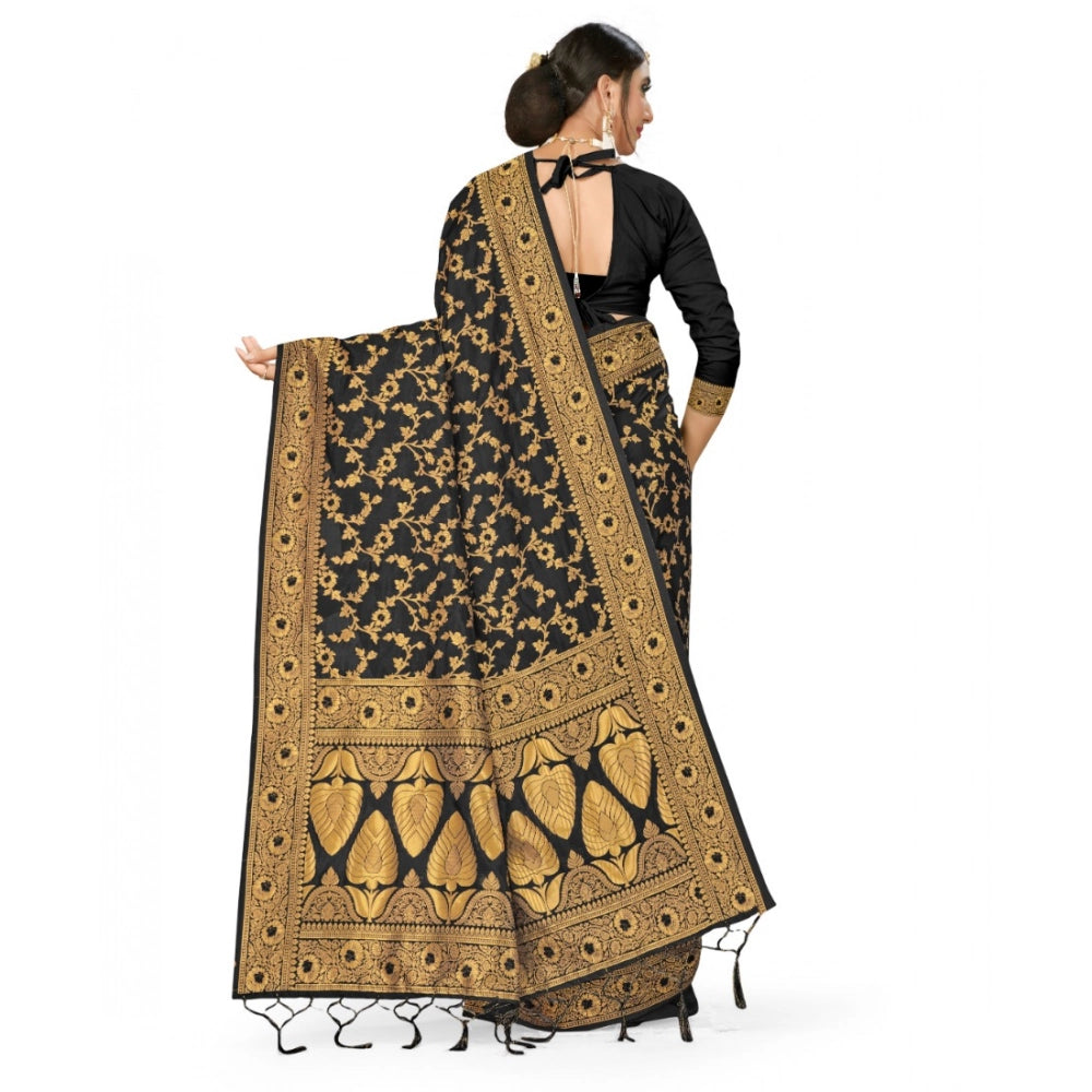 Women'S Banarasi Silk Saree With Blouse (Black, 5-6Mtrs)
