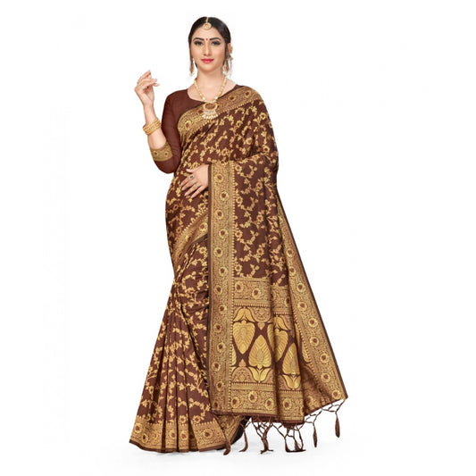 Women'S Banarasi Silk Saree With Blouse (Coffee, 5-6Mtrs)